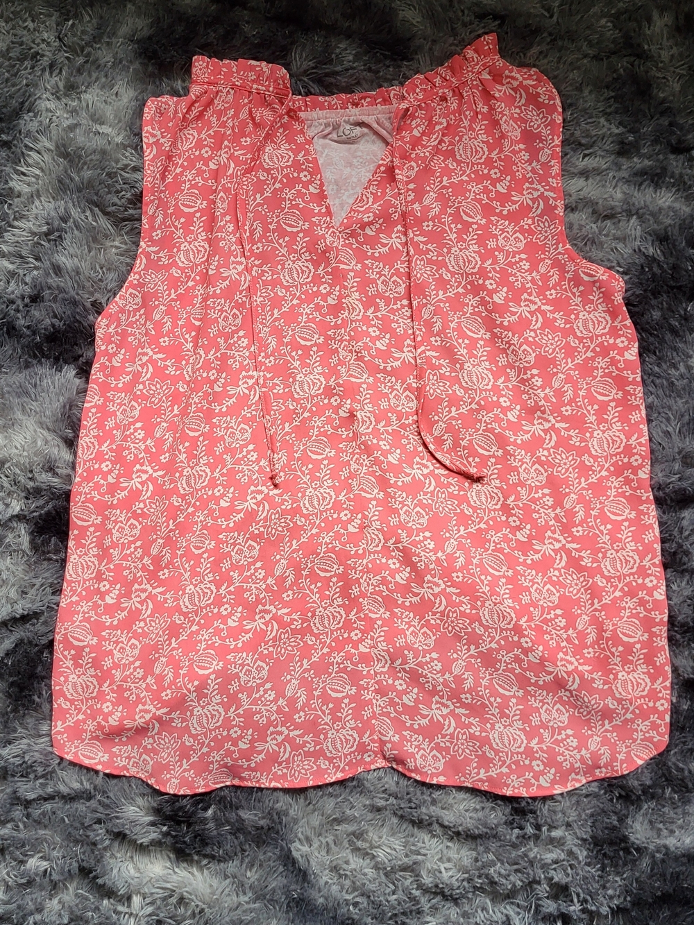 LOFT Coral Pink Sleeveless Floral Print V-Neck Top